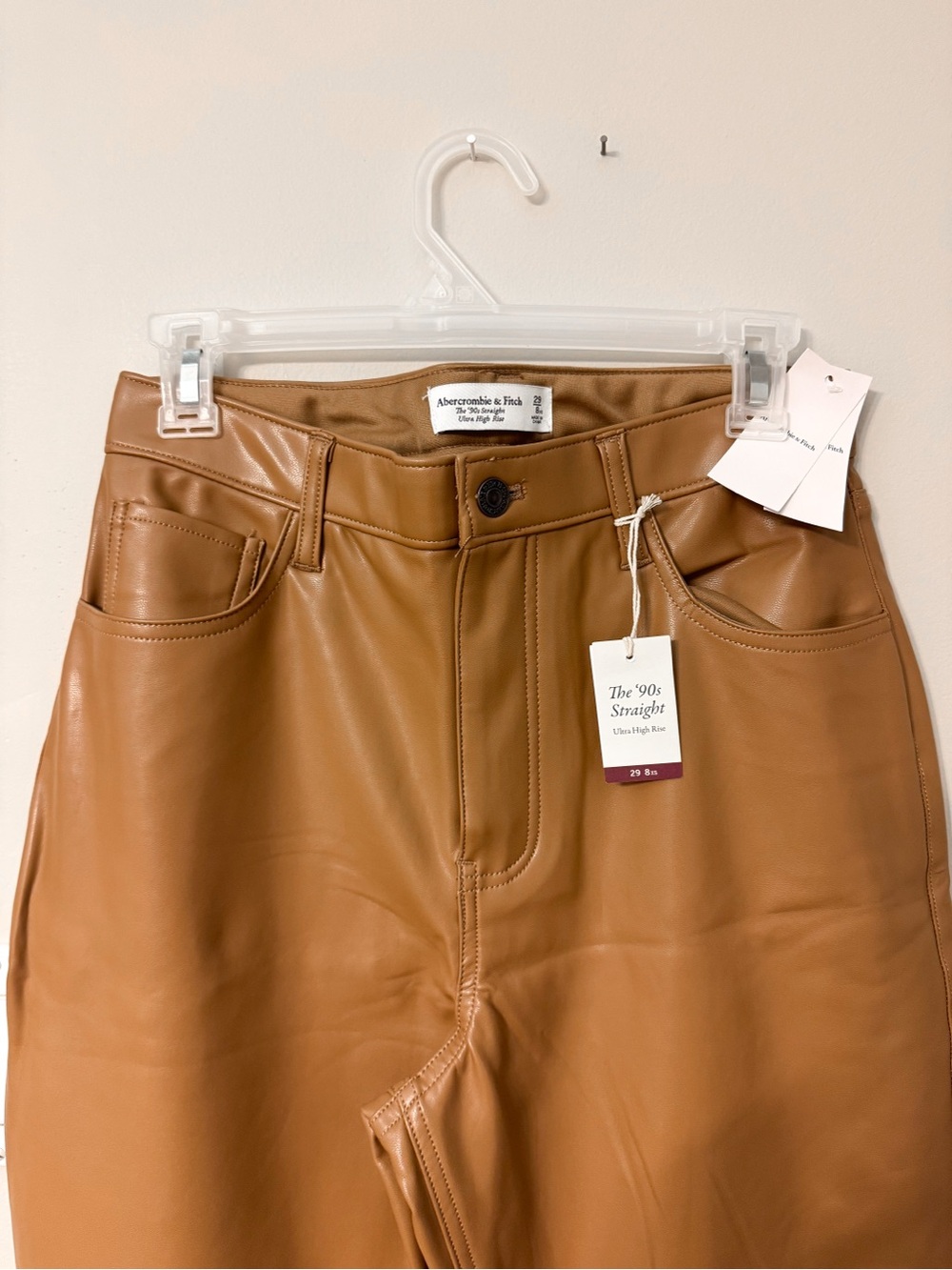 Abercrombie & Fitch Women's 90s Straight Leather pants - Camel